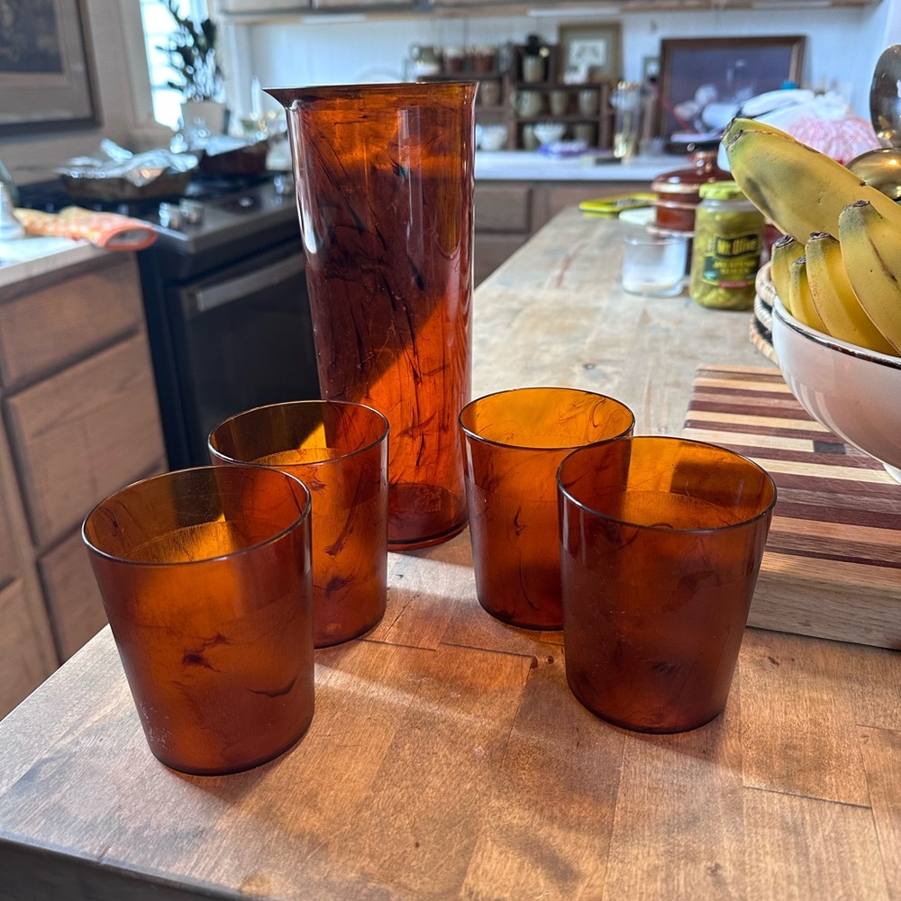 Vintage MCM acrylic tiger tumbler set